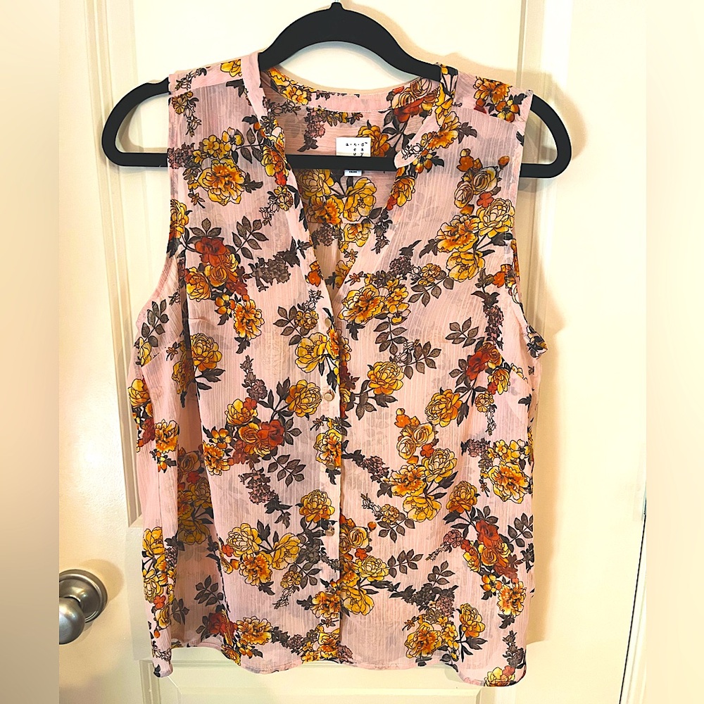 Light pink and yellow floral sheer blouse
